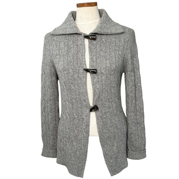 Diane Snyder Cable Knit Cashmere Toggle Cardigan S Gray Shawl Collar Designer - Picture 1 of 10